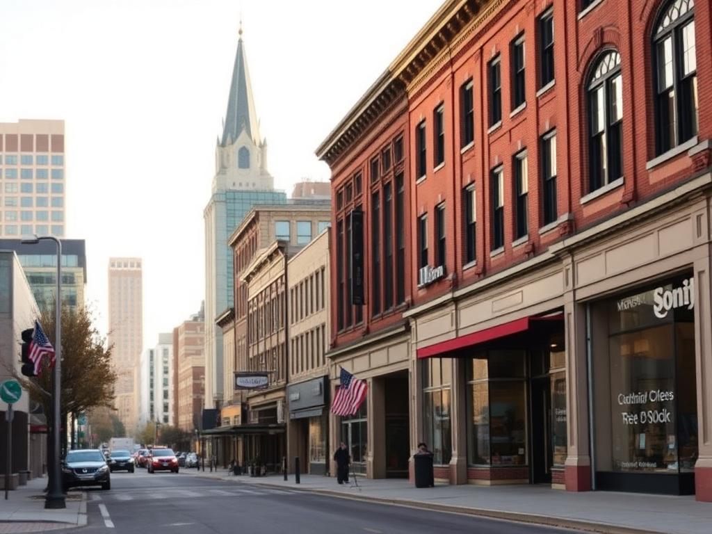 Canton, Ohio downtown business district storefronts and mid-rise office buildings